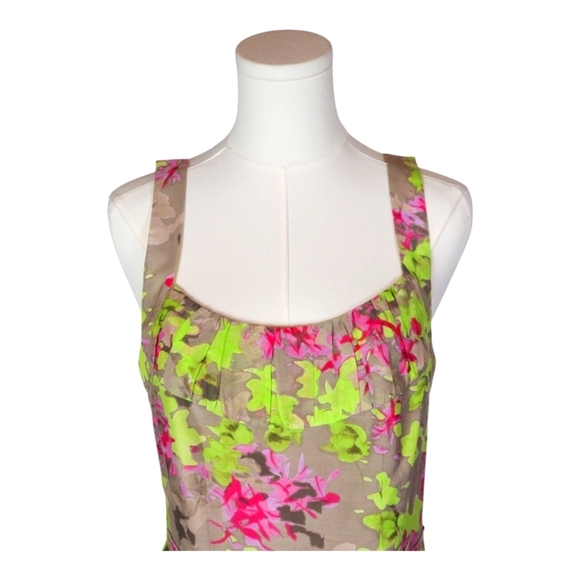 Banana Republic Silk Cotton Floral Dress Pink Green Sleeveless Size 8 - Picture 2 of 10